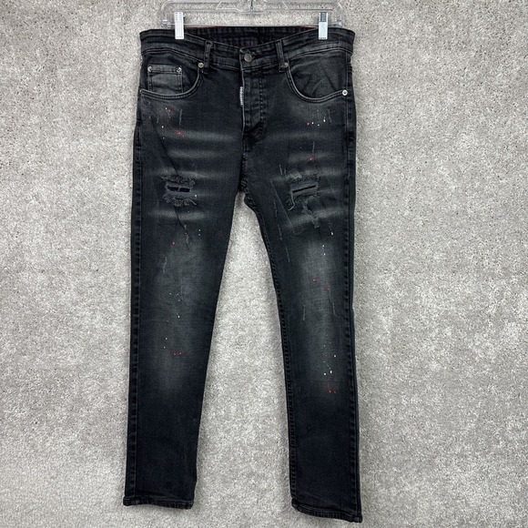 Dsquared2 Slim Jean Men 50 Black Distressed Denim Ripped Italy Made Designer - Picture 1 of 9